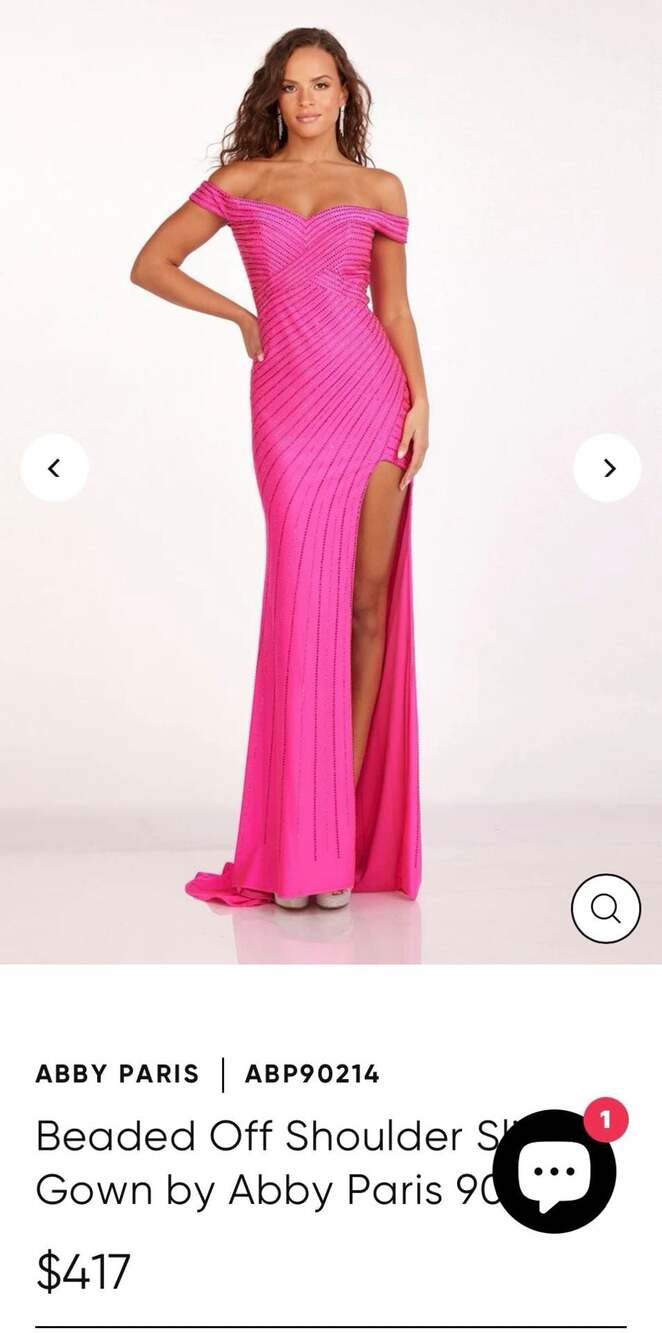 Abby Paris by Lucci Lu 90214 Fuchsia Beaded Off-the-Shoulder Prom Dress